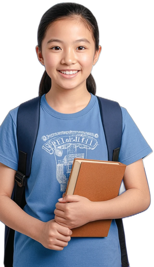 手拿书本、面带笑容的学生